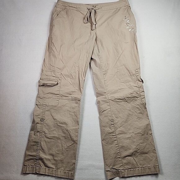 Style&co. Pants - Style & Co Womens 14 Khaki Embroidered Roll Tab Hem Capri Pant Capri Drawstring